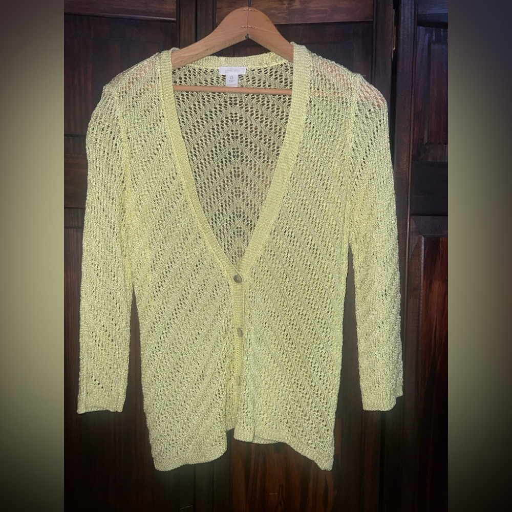 Chico's Yellow Open-Knit Cardigan‎ 0